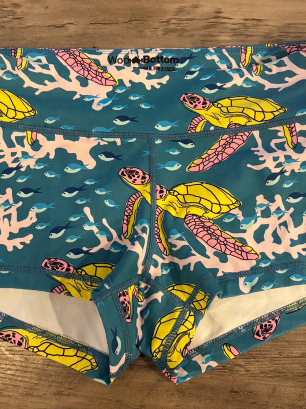 WodBottom Women's Teal Sea Turtle Athletic Shorts